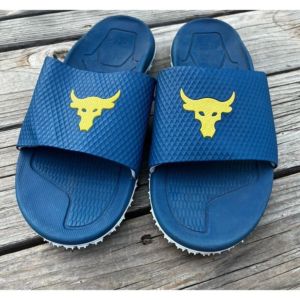 Under Armour Project Rock Brahma Bull Men's 12 Slide Sandals Michelin Soles Blue